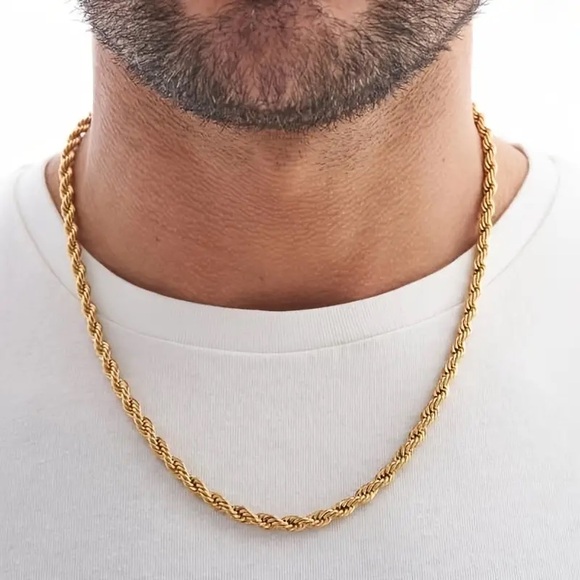 18K Gold Plated Beatrice 5mm Rope Chain Necklace*Unisex Necklace*Chunky*Men’s - Picture 6 of 8